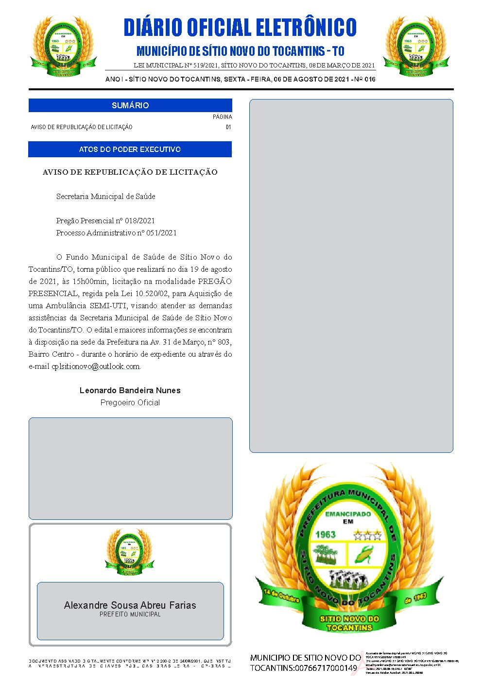 Diário Oficial - Edição 016