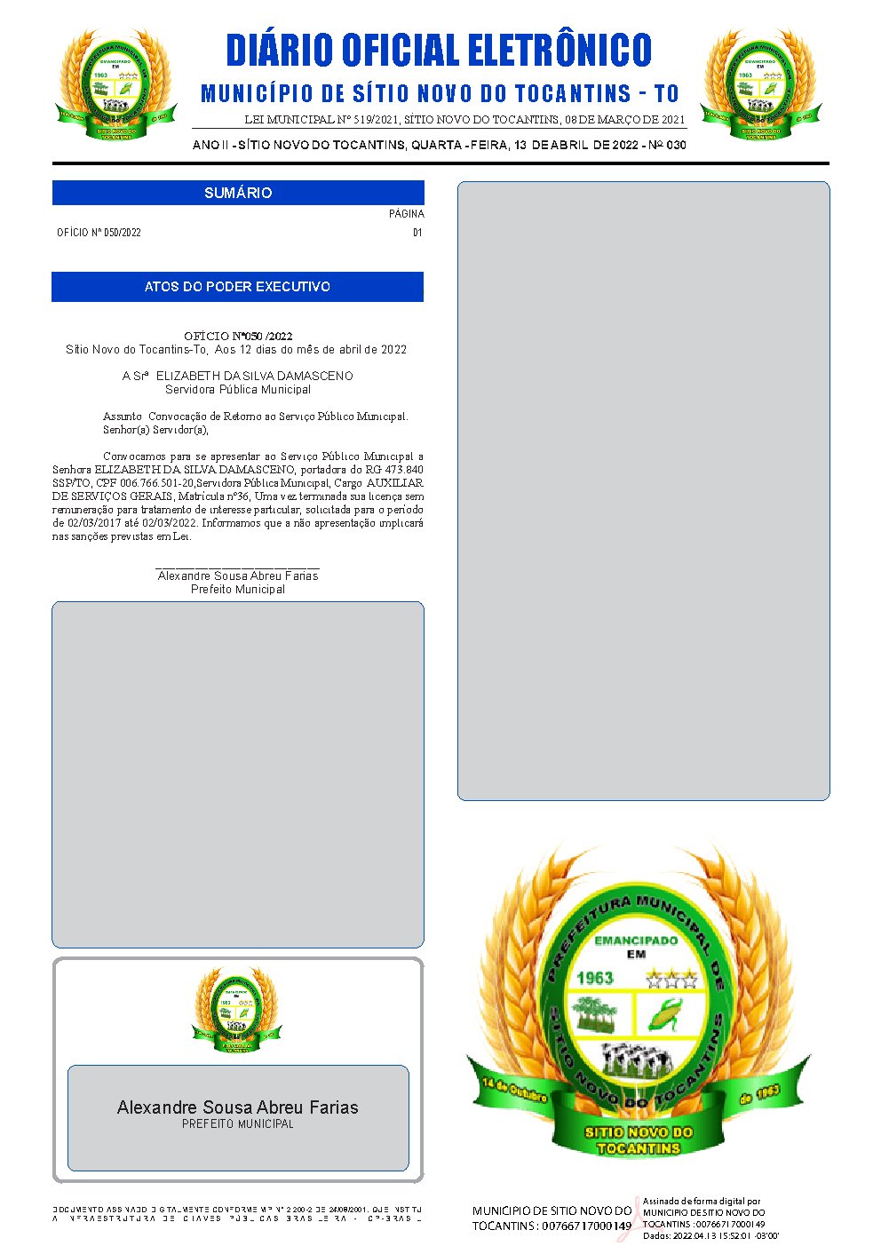 Diário Oficial - Edição 030