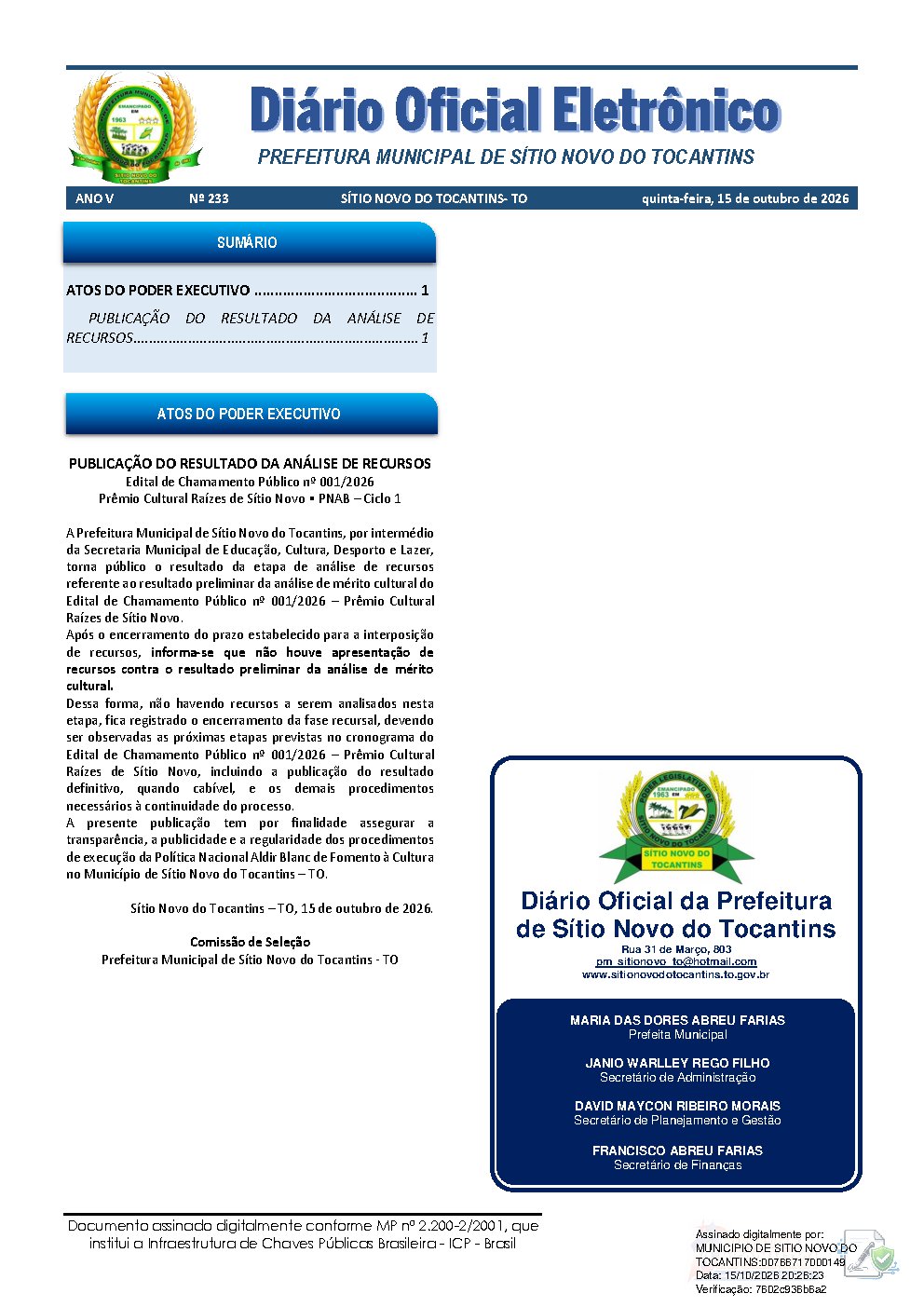 Diário Oficial - Edição 233