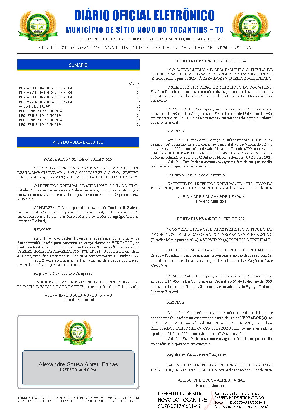 Diário Oficial - Edição 123
