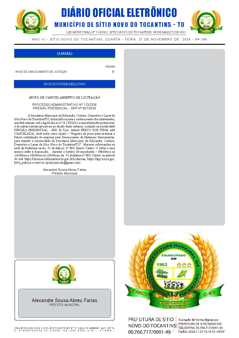 Diário Oficial - Edição 146