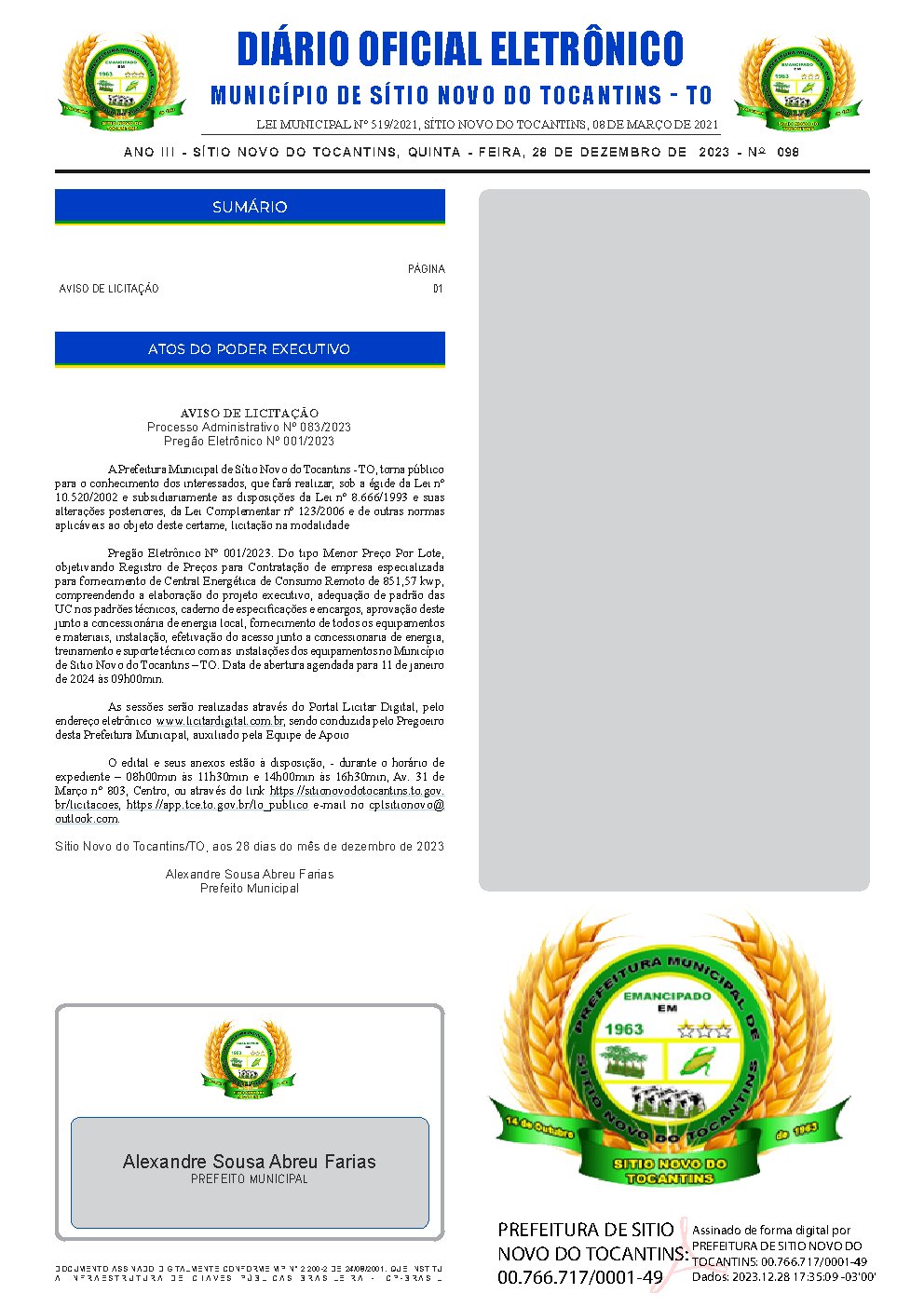 Diário Oficial - Edição 098